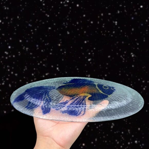Large Fused Studio Art Glass Fish Tray Dish Hand Made Clear Glass 13.5”Long 8”W - Picture 14 of 15